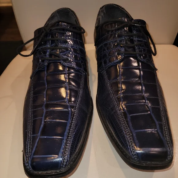Stacy Adams PIETRO Blue Spectator Croc Shoes Vintage Stacy Adams Blue Faux Alligator Leather Dress Shoes  main image 4